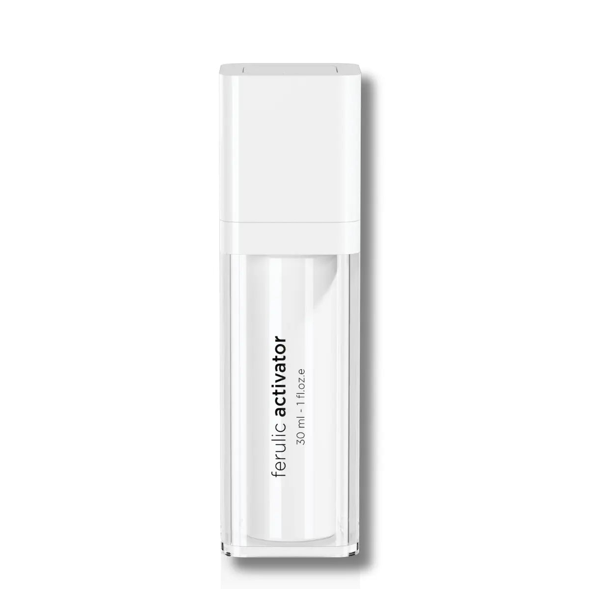 Vit flaska med svart text, stående på ljus bakgrund – ett serum som minskar pigmentering och återställer hudens pH.