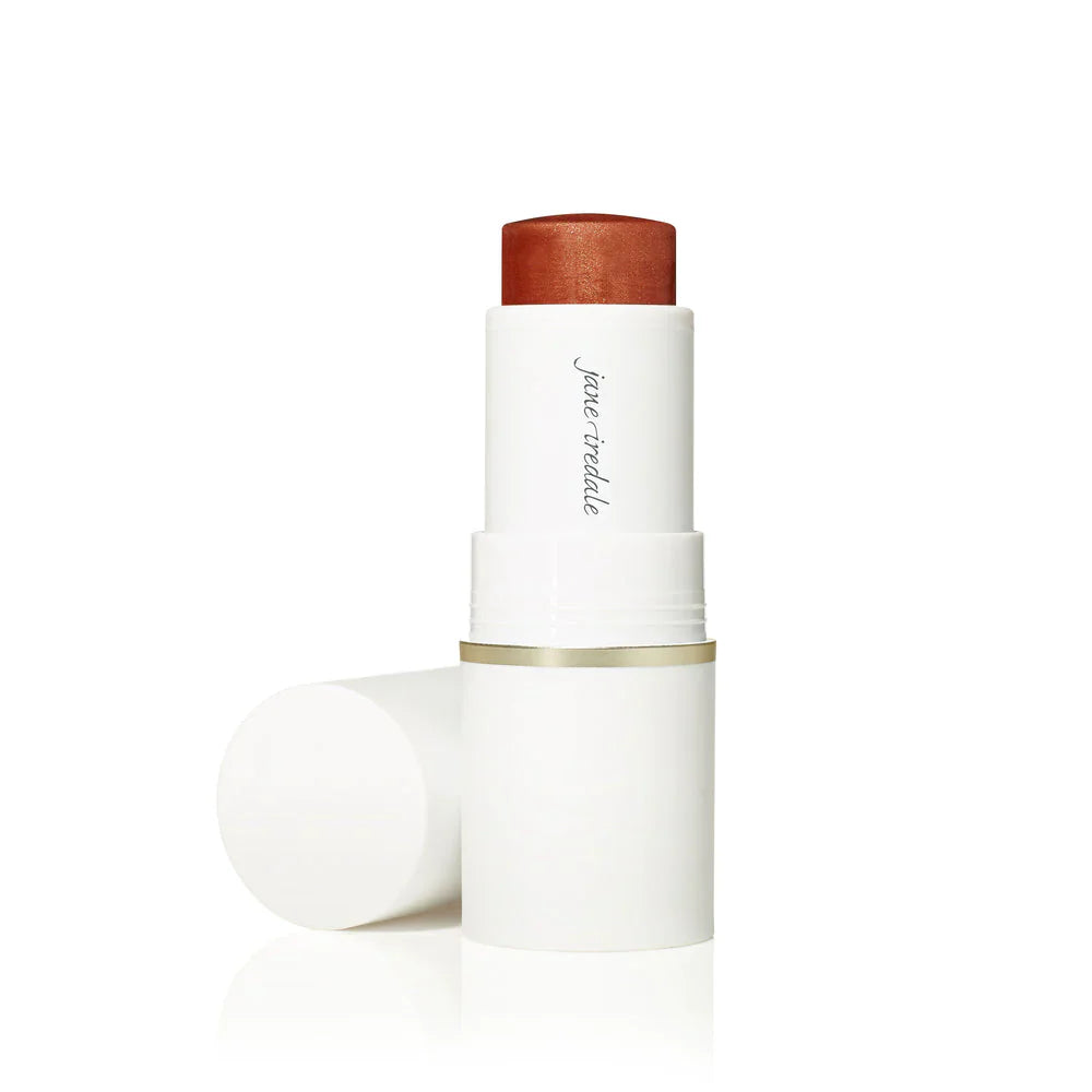 Närbild på blush stick i färgen "Glorious", djupare rosaröd ton.