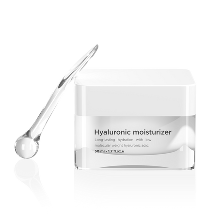 Vit burk med svart text, stående på ljus bakgrund – en återfuktande ansiktskräm som förbättrar hudens fasthet.