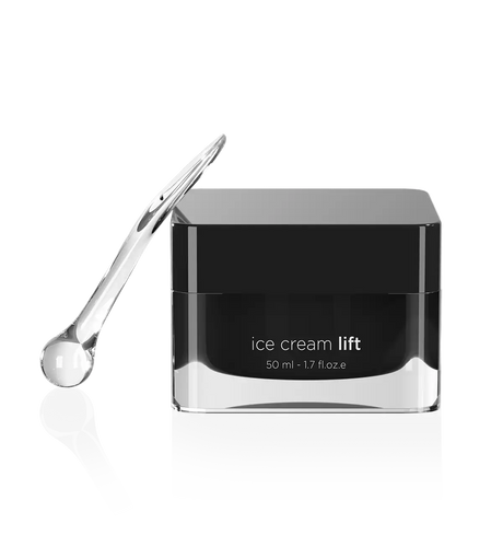 Svart burk med vit text, stående på ljus bakgrund – en ansiktskräm som förbättrar hudens fasthet.