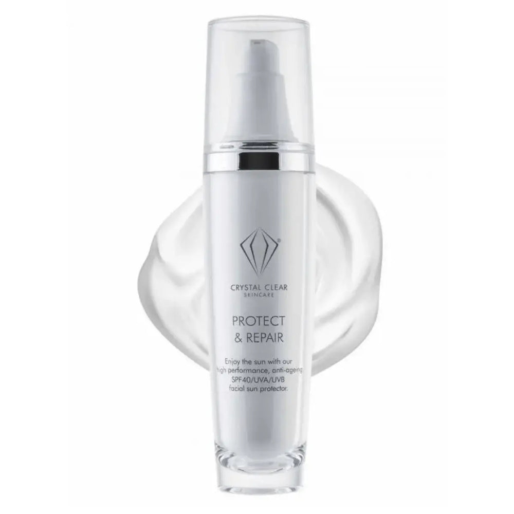 Vit flaska med svart text, stående på ljus bakgrund – en solkräm som skyddar huden med UVA- och UVB-skydd, återfuktar och ger anti-aging-fördelar.