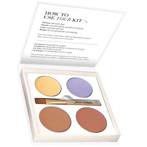 En elegant palett med flera korrigerande färger i små, runda fack, utformad för skräddarsytt kamouflage.