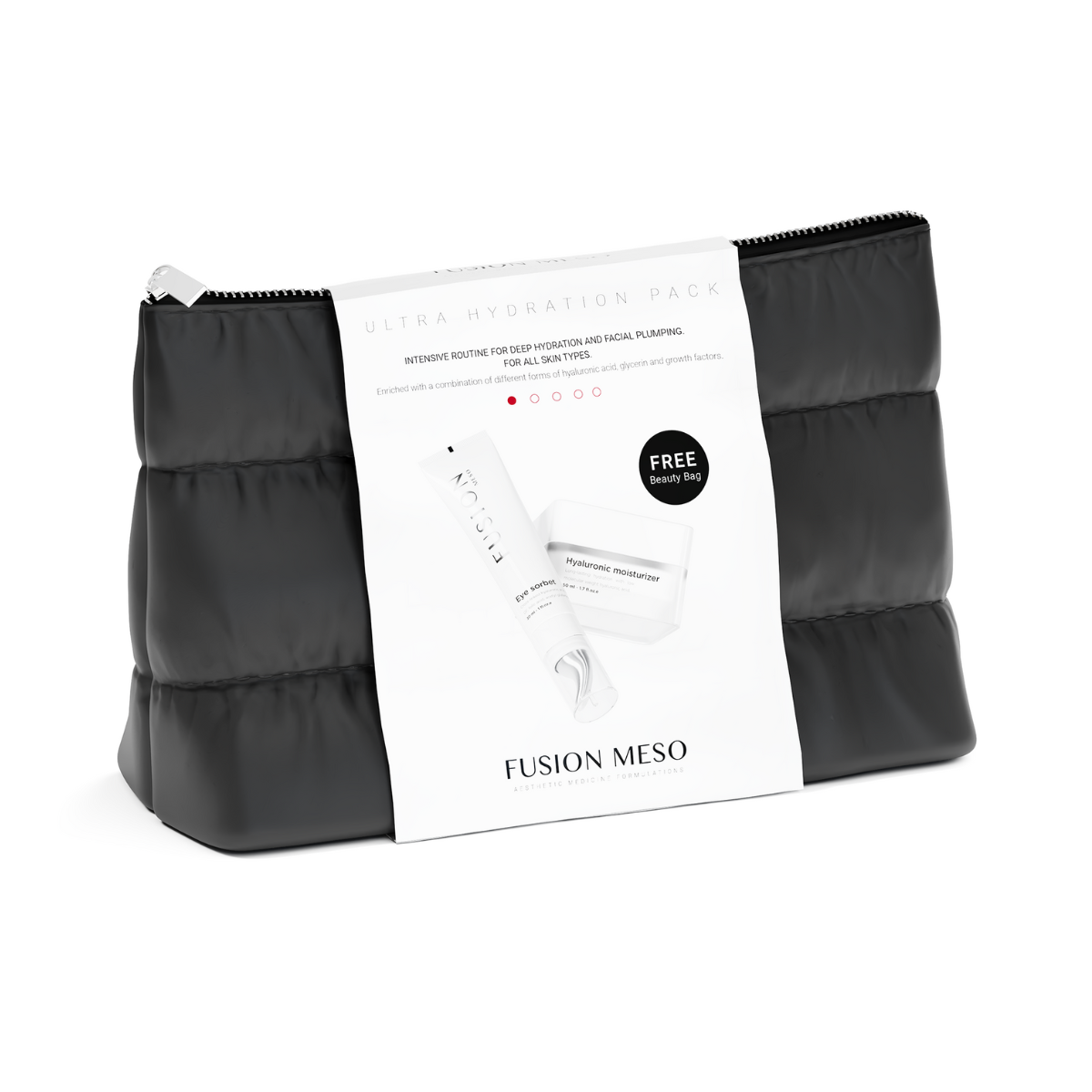 Svart necessär, stående på ljus bakgrund – ett hudvårdskit som behandlar torrhet och förbättrar hudens struktur.