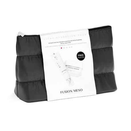 Svart necessär, stående på ljus bakgrund – ett hudvårdskit som behandlar torrhet och förbättrar hudens struktur.