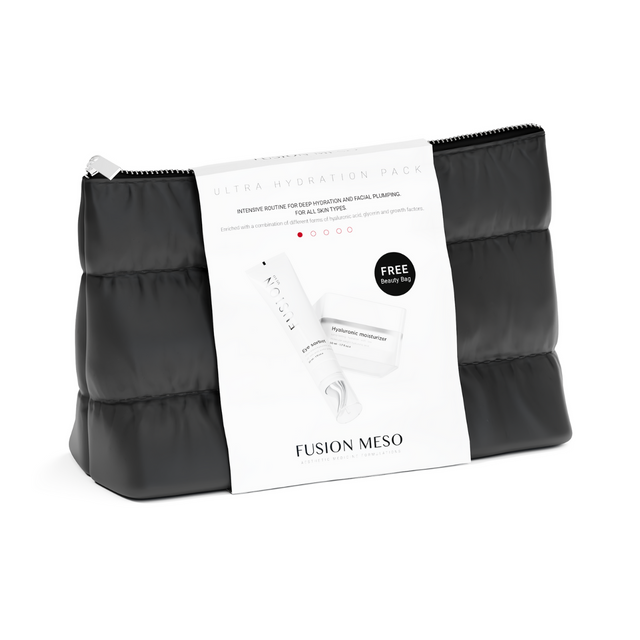 Svart necessär, stående på ljus bakgrund – ett hudvårdskit som behandlar torrhet och förbättrar hudens struktur.