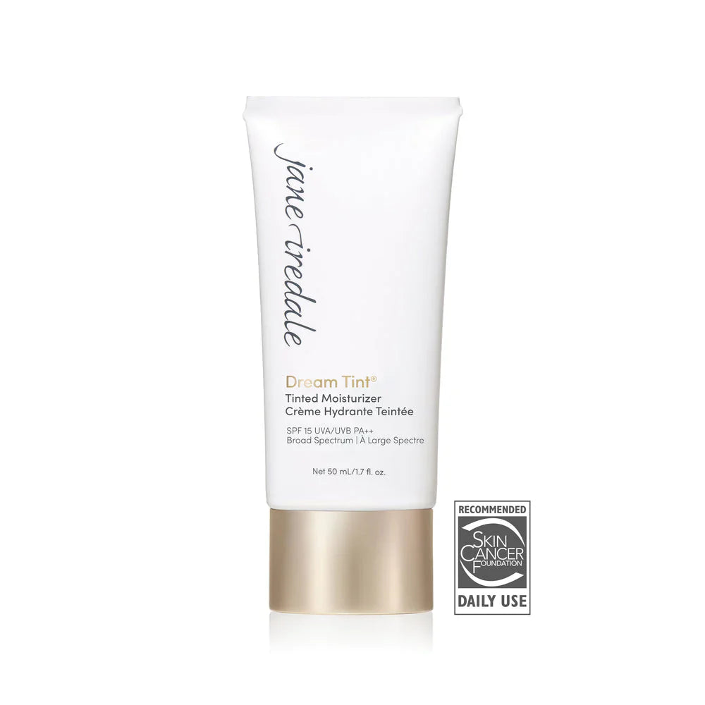Vit tub med svart text, produktnamn och SPF 15 tydligt synligt.