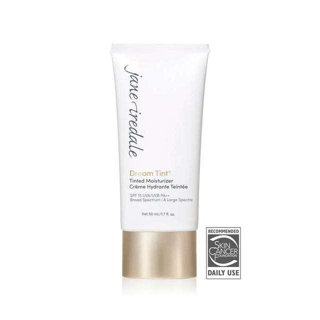 Vit tub med svart text, produktnamn och SPF 15 tydligt synligt.